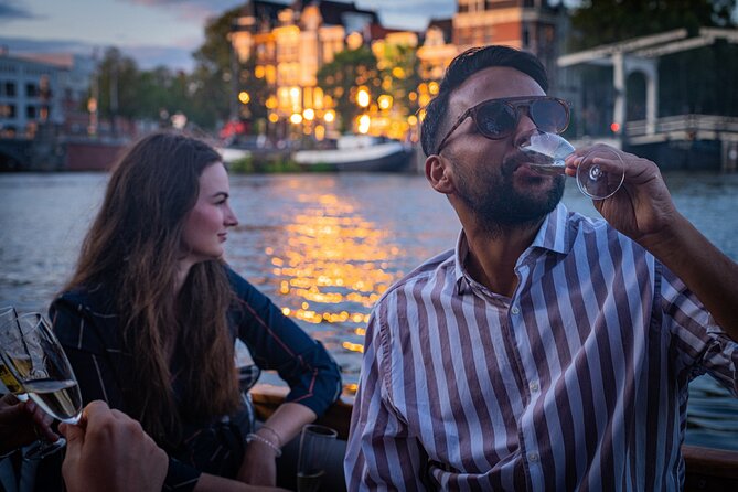 Amsterdam Private Dinner Cruise incl Drinks & 2-course Dinner 2hr - Drinks included: wine, beer, soda, and how champagne fits in