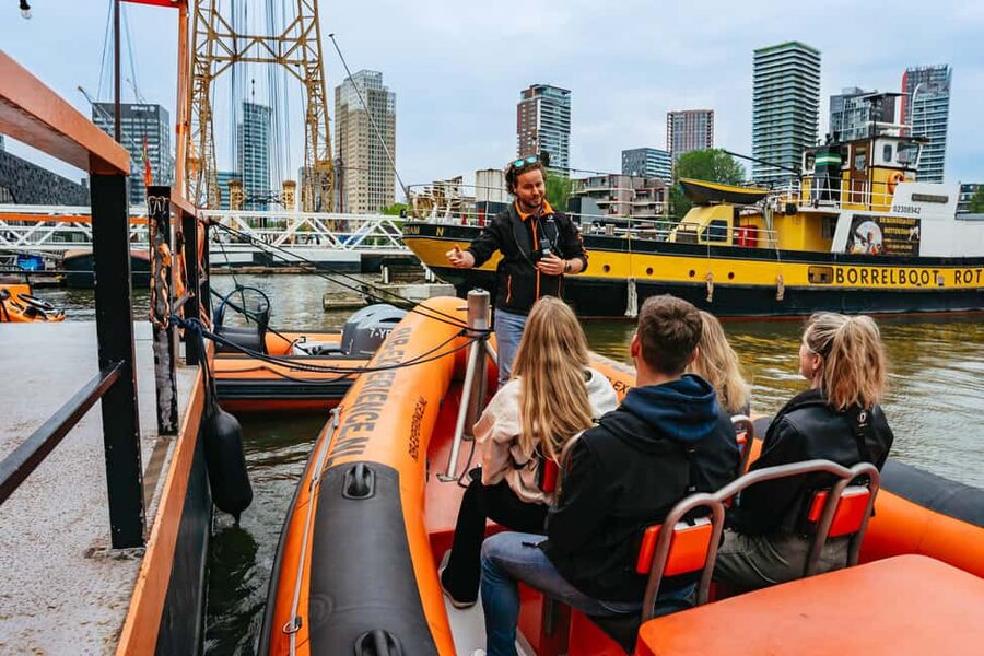 RIB Speedboat Sightseeing Cruise - Rotterdam icons you’ll actually spot fast: Euromast, SS Rotterdam, Hotel New York